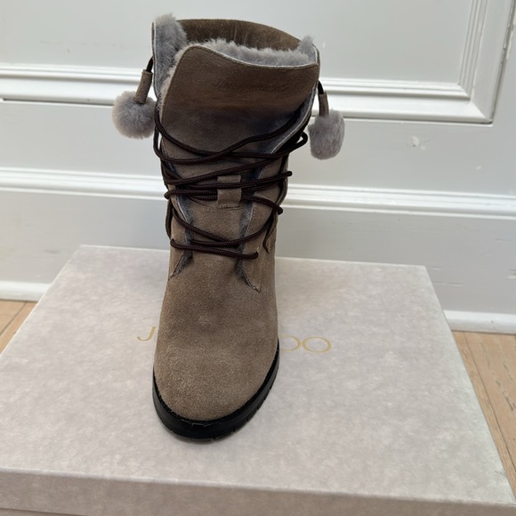Jimmy Choo Taupe Suede Heeled Boots - Picture 2 of 7